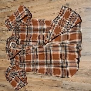 Long Brown Plaid Coat. Size Large. Adorable Brand.